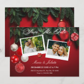 Rode Kerst bruiloft Fotocollage Save The Date (Voorkant / Achterkant)
