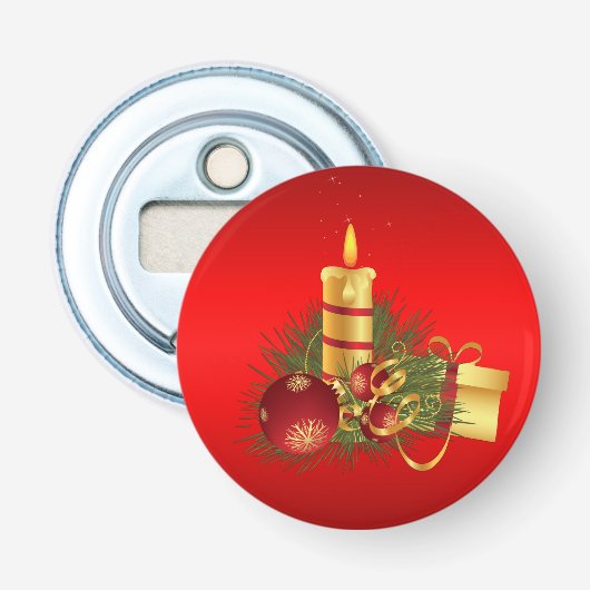 Rode Kerst Button Flesopener (Voorkant)