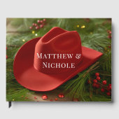 Rode Kerst Cowboyhoed Huwelijk Gastenboek (Voorkant)