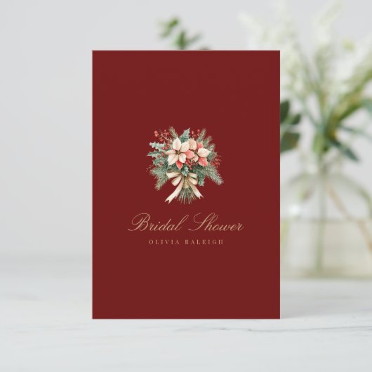 Rode Kerst Decor Bruids Douche Uitnodiging (Staand voorkant)