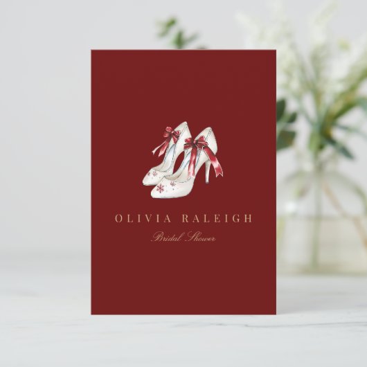 Rode Kerst Decor Bruids Douche Uitnodiging (Staand voorkant)