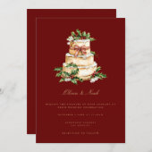 Rode Kerst Decor bruiloft uitnodiging Kaart (Voorkant / Achterkant)