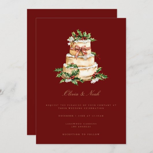 Rode Kerst Decor bruiloft uitnodiging Kaart (Voorkant / Achterkant)