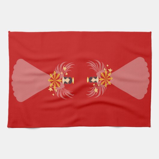 Rode Kerst Engel Hart Sterren Vleugels Halo Theedoek (Horizontaal)