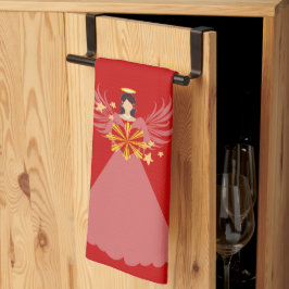 Rode Kerst Engel Hart Sterren Vleugels Halo Theedoek