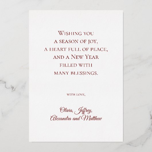 Rode Kerst Familie Foto Liefde Vrede Joy Gold Folie Feestdagenkaart (Achterkant)