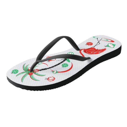 Rode Kerst Flamingo Baubles teenslippers (Schuin)
