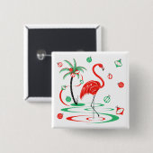 Rode Kerst Flamingo Bellen knop vierkant Vierkante Button 5,1 Cm (Voorkant /achterkant)