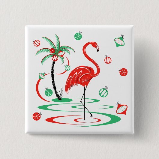 Rode Kerst Flamingo Bellen knop vierkant Vierkante Button 5,1 Cm (Voorkant)