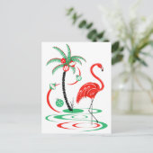 Rode Kerst Flamingo briefkaart (Staand voorkant)