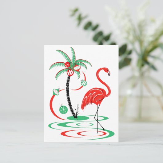 Rode Kerst Flamingo briefkaart (Staand voorkant)