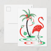 Rode Kerst Flamingo briefkaart (Voorkant / Achterkant)