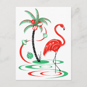 Rode Kerst Flamingo briefkaart