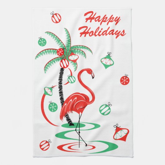 Rode kerst Flamingo Feestdagen keukendoek Theedoek (Verticaal)