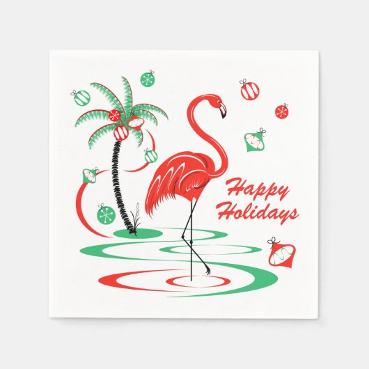 Rode Kerst Flamingo Feestdagen servet papier (Voorkant)