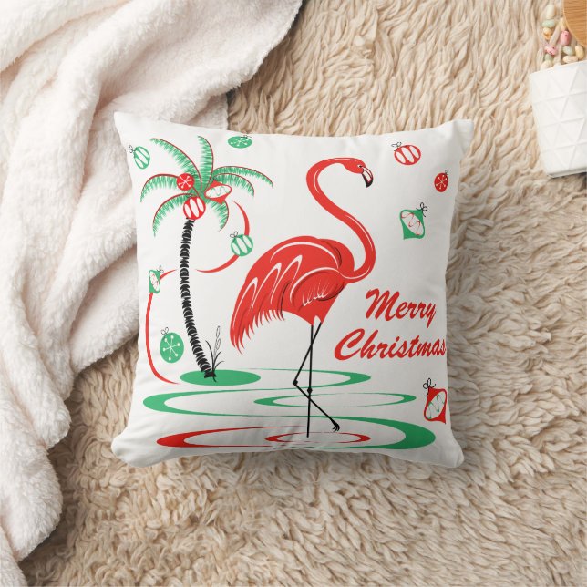 Rode Kerst Flamingo Kerst rood terug plein Kussen (Deken)