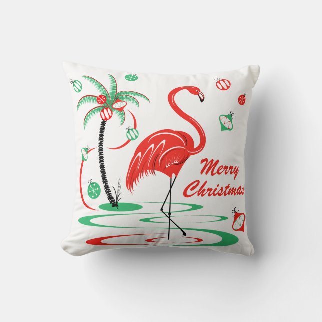 Rode Kerst Flamingo Kerst rood terug plein Kussen (Voorkant)