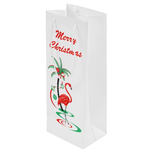 Rode kerst Flamingo Merry kerstwijn Wijn Cadeautas (Achterkant Gekanteld)