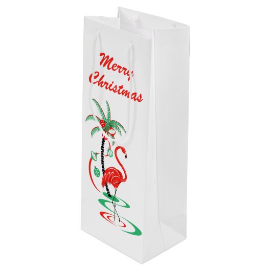 Rode kerst Flamingo Merry kerstwijn Wijn Cadeautas (Voorkant Gekanteld)