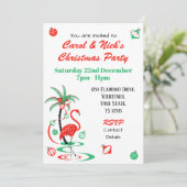 Rode Kerst Flamingo Multi terug uitnodiging (Staand voorkant)