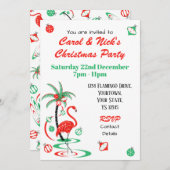 Rode Kerst Flamingo Multi terug uitnodiging (Voorkant / Achterkant)