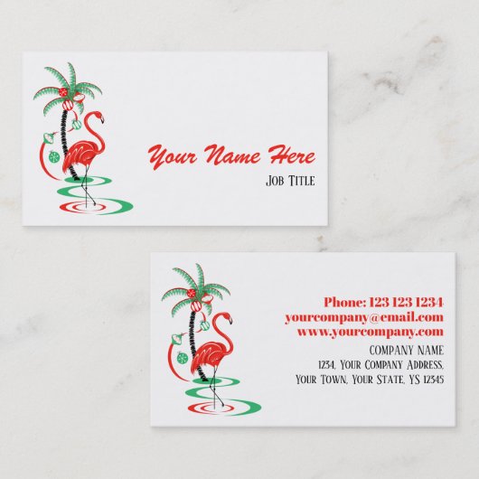 Rode Kerst Flamingo Side visitekaartje (Voorkant / Achterkant)
