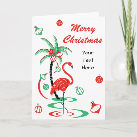 Rode Kerst Flamingo Vrolijke Kerst Tekst voorkant Feestdagen Kaart (Voorkant)