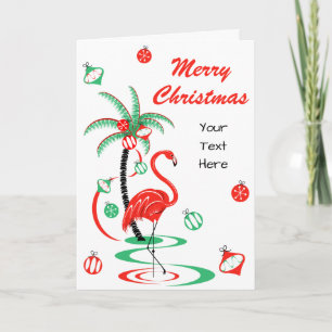 Rode Kerst Flamingo Vrolijke Kerst Tekst voorkant Feestdagen Kaart