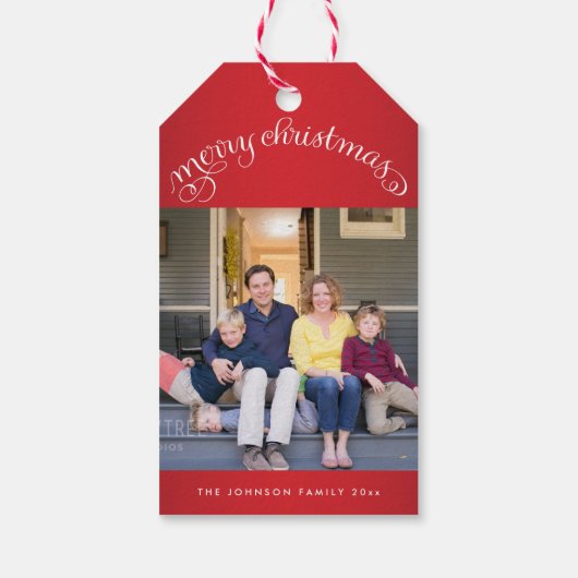 Rode Kerst Foto Cadeau Labels Cadeaulabel (Achterkant)