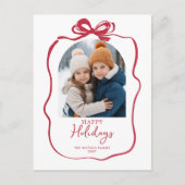Rode Kerst Foto Hand-Drawn Bow Ribbon Feestdagenkaart (Voorkant)