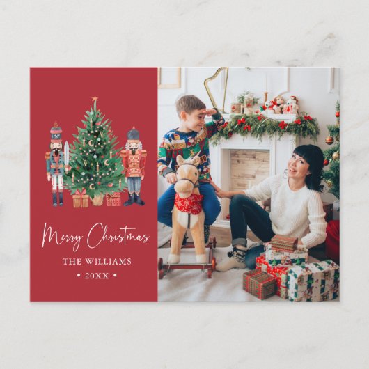 Rode Kerst Foto Vakantie Ansichtkaart Feestdagenkaart (Voorkant)