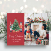 Rode Kerst Foto Vakantie Ansichtkaart Feestdagenkaart