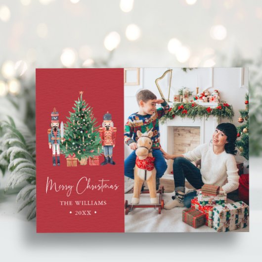 Rode Kerst Foto Vakantie Ansichtkaart Feestdagenkaart