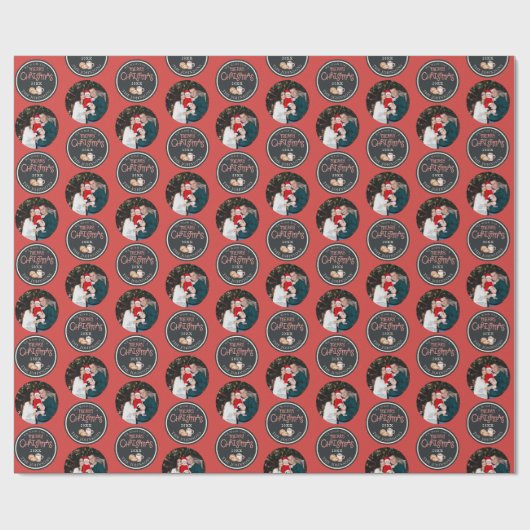 Rode Kerst Fotoverpakking Papier met Bericht (Vlak)