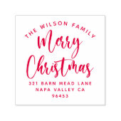 Rode kerst gebogen familienaam & retouradres zelfinktende stempel (Design)