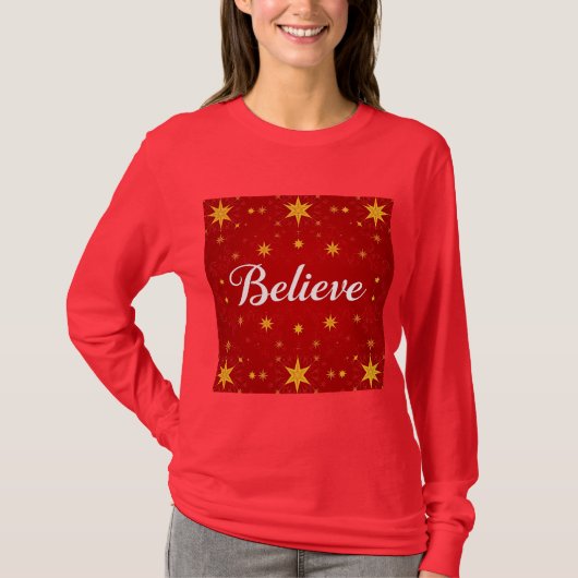 Rode Kerst Geloof Vrouwen T-shirt met lange mouwen (Voorkant)