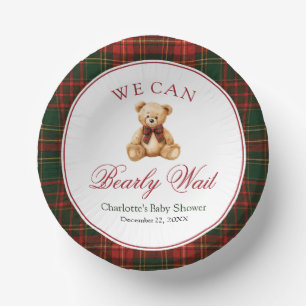 Rode Kerst Geruite Winter Teddydbeer Baby Shower Papieren Kommen