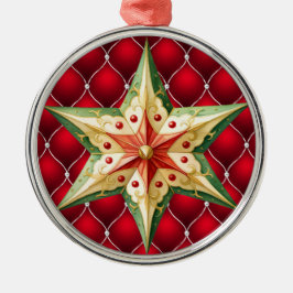 RODE KERST GETUFT PATROON MET GROENE RODE STER METALEN ORNAMENT