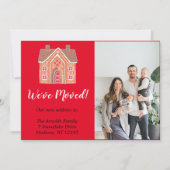 Rode Kerst Gingerbread Home Foto Verhuizen Feestdagenkaart (Voorkant)