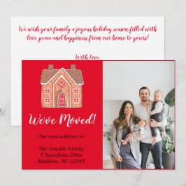 Rode Kerst Gingerbread Home Foto Verhuizen Feestdagenkaart