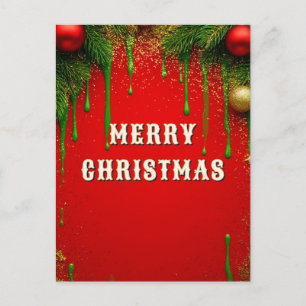 Rode Kerst Groene Takken En Gouden Ornament Briefkaart