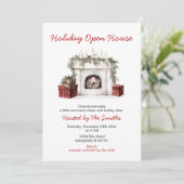 Rode Kerst Haard Vakantie Open Huis Feest Kaart (Staand voorkant)