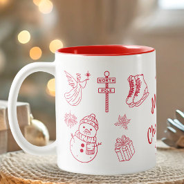 Rode Kerst Hand Getekend  Tweekleurige Koffiemok