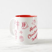 Rode Kerst Hand Getekend  Tweekleurige Koffiemok (Voorkant links)