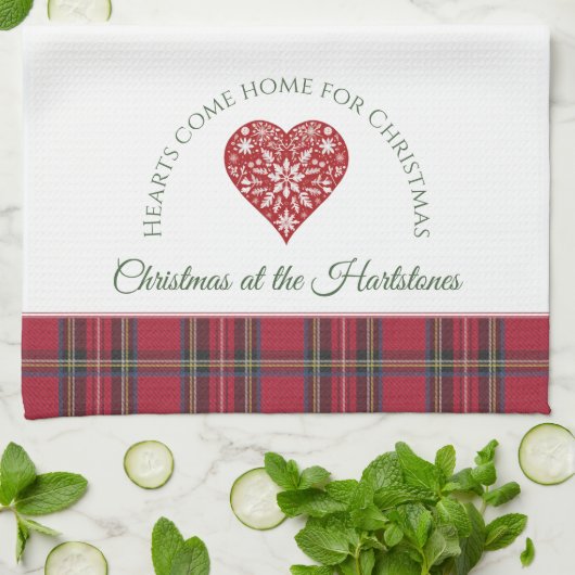 Rode Kerst Hart Gepersonaliseerde Naam Kerstmis Theedoek (Gevouwen)