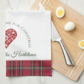 Rode Kerst Hart Gepersonaliseerde Naam Kerstmis Theedoek (Quarter Fold)