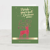 Rode Kerst Herten, Retro Balls Vakantie Feestdagen Kaart (Voorkant)