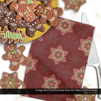 rode kerst Holly Celtic Star Pattern Theedoek
