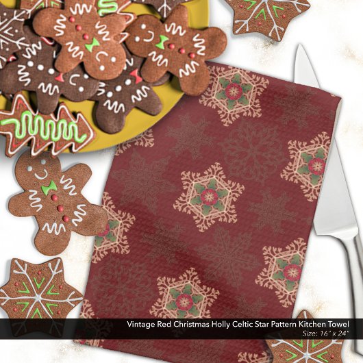  rode kerst Holly Celtic Star Pattern Theedoek