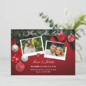 Rode Kerst huwelijksfotocollage  Save The Date (Staand voorkant)